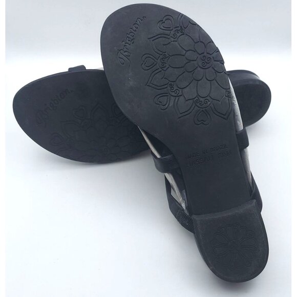 Brighton Nassau Black Leather Low Heel Slide Sandals 8.5M Silver Plated Crystal - Picture 4 of 11